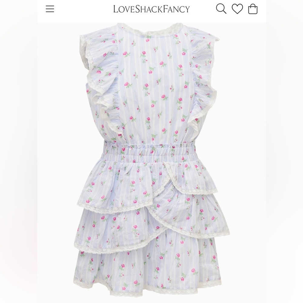 LoveShackFancy White Dress with Pink Floral Embroidery